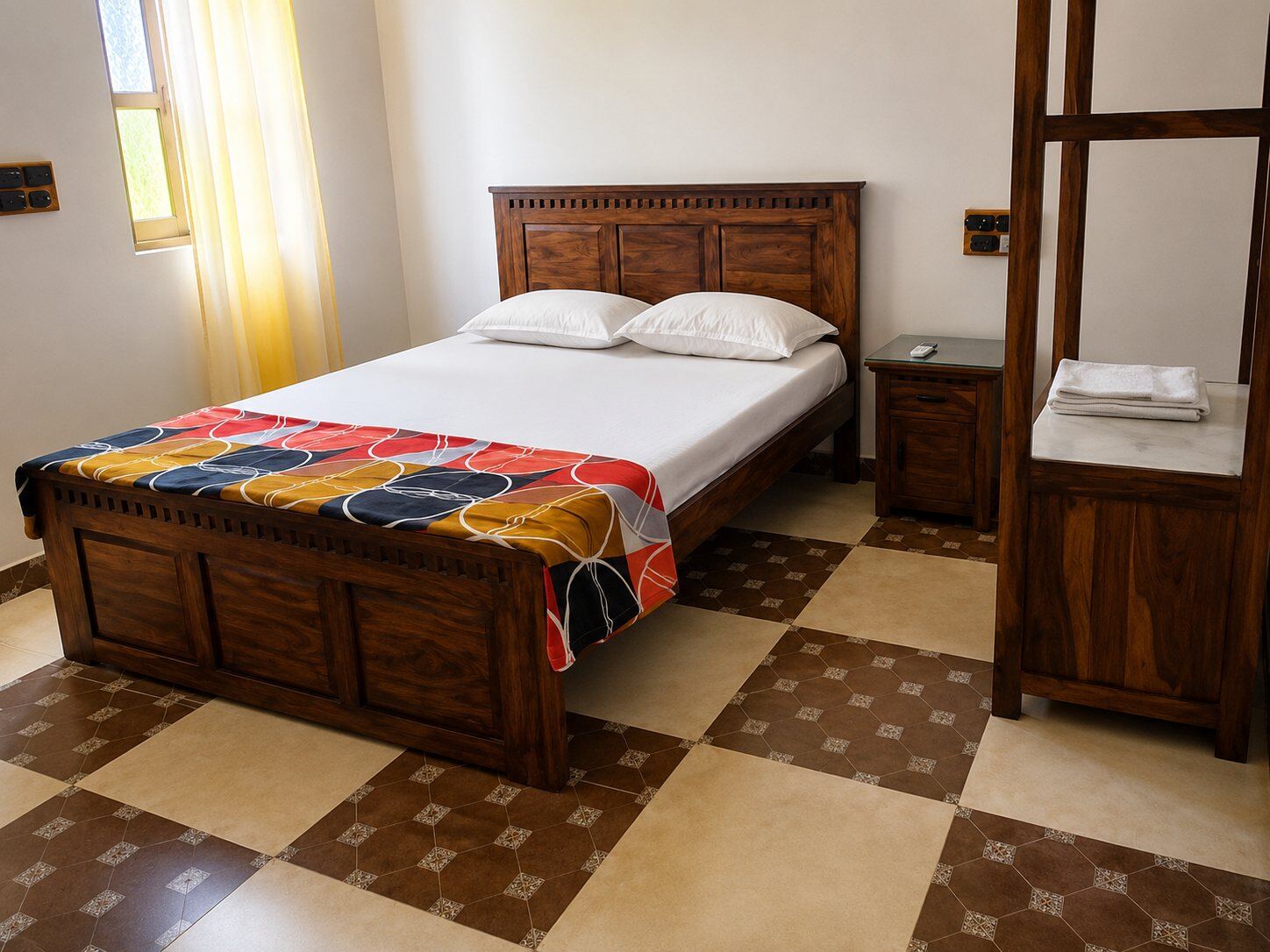 Room with wooden four-poster accent